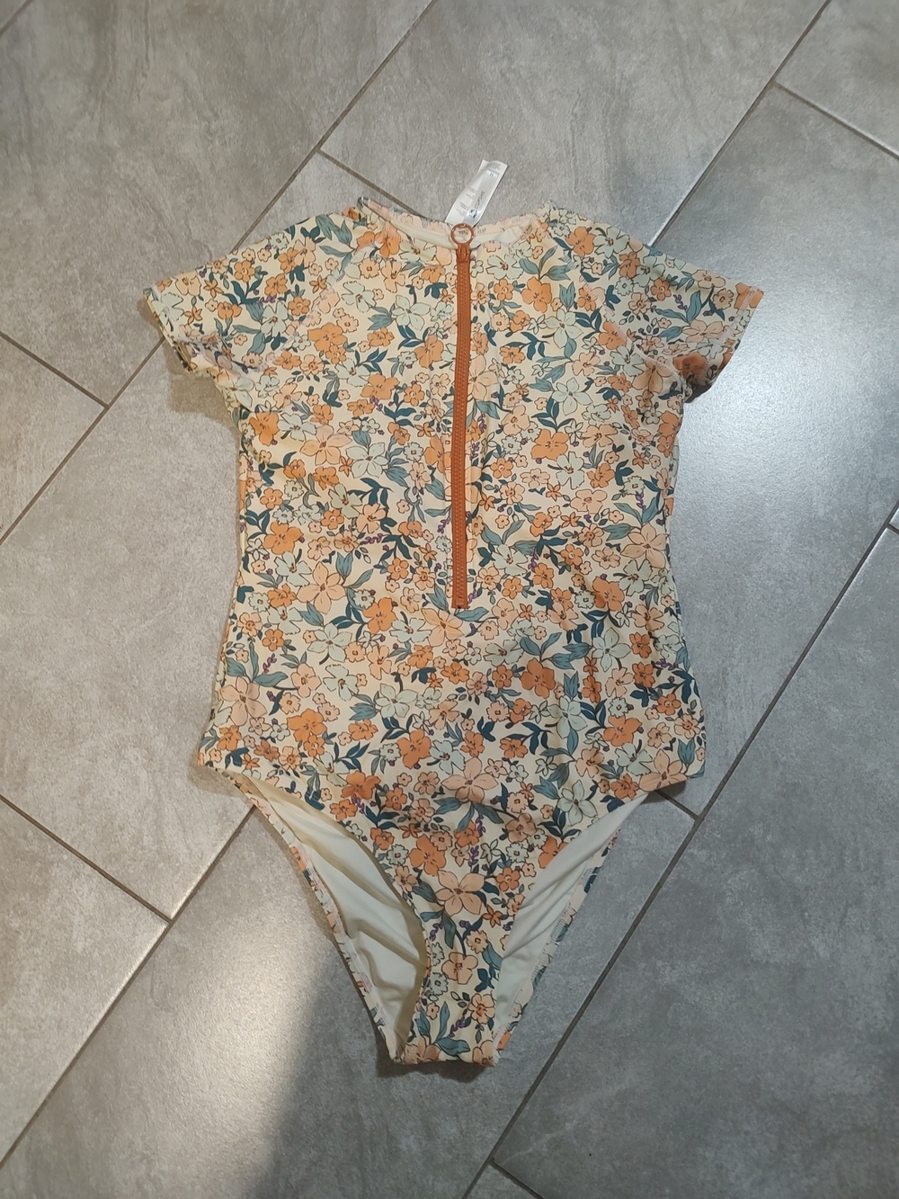 Cupshe Cream Floral One-Piece Swimsuit with Orange Accents